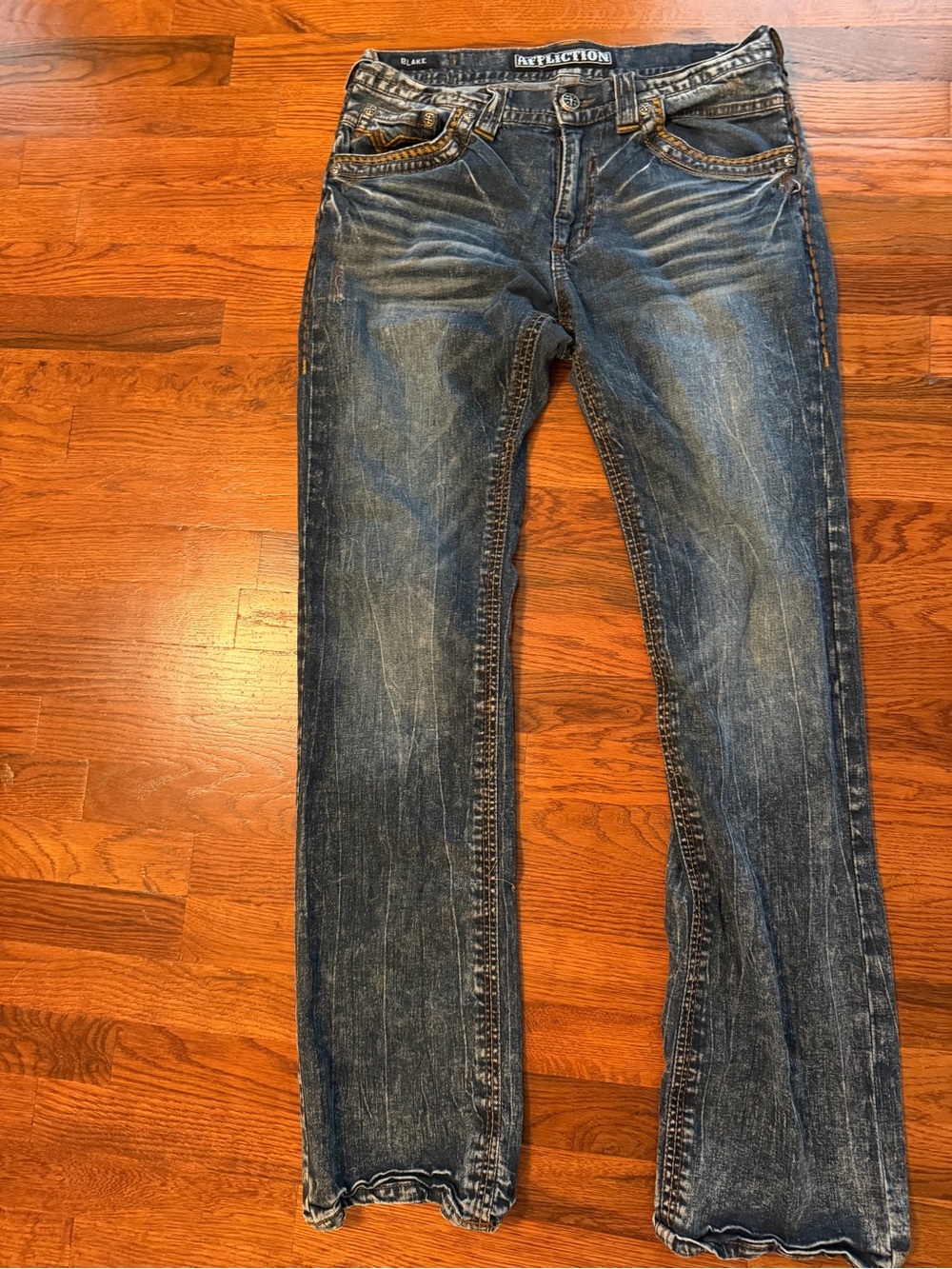 Affliction Men’s Dark Blue Washed Bootcut Jeans Blake 31